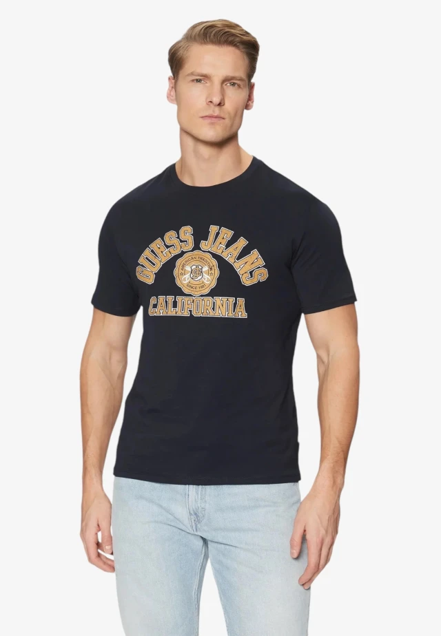 Guess Gj Ss Cn Slim Printed Tee Ανδρική Μπλούζα Μπλε