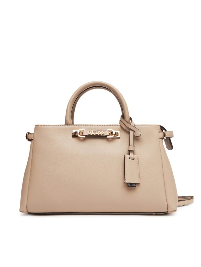 Guess Lefia Luxury Satchel Γυναικεία Τσάντα Μπεζ
