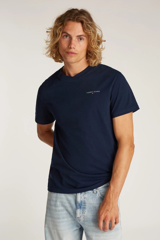 Tommy Hilfiger Tjm Slim Linear Chest Ss Tee Ext Ανδρική Μπλούζα Μπλε