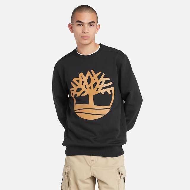 Timberland Kennebec River Tree Logo Crew Neck Sweatshirt Black/Wheat Boot Ανδρικό Φούτερ Μαύρο