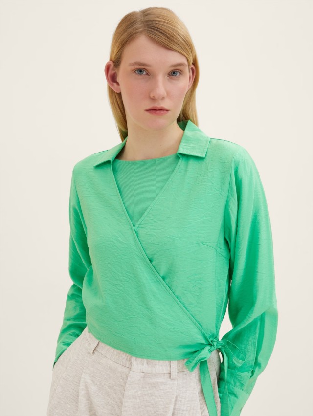 Τom Tailor 302 Cropped Wrap Blouse  Γυναικεία Μπλούζα Πράσινο