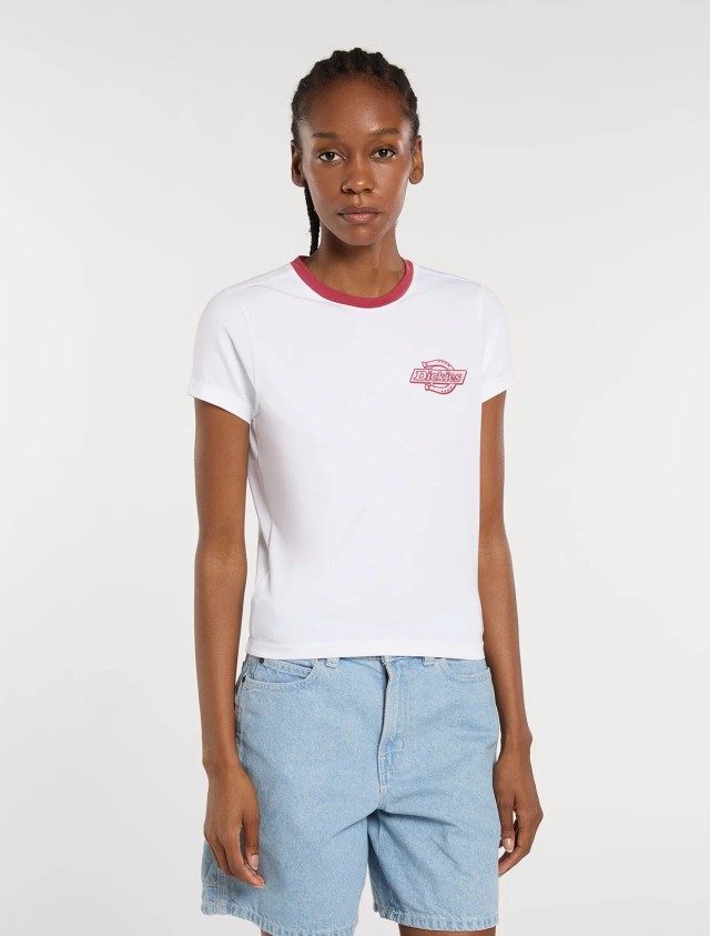 Dickies Plainville Ringer Tee W White Γυναικεία Μπλούζα Λευκή