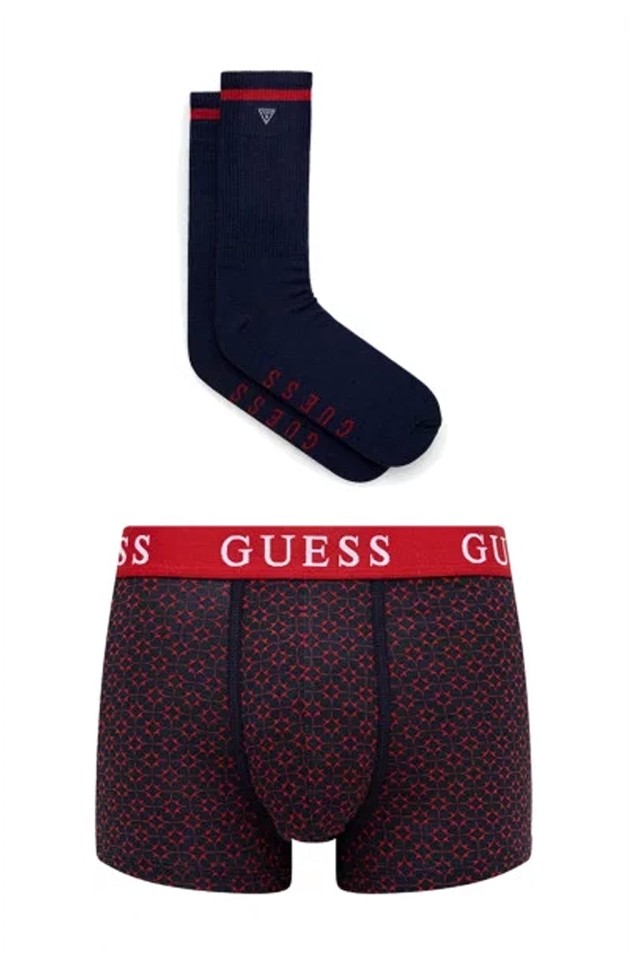 Guess Xmas Boxer Trunk+Socks 2Pack Ανδρικο Σετ Εσωρουχο + Καλτσεσ Μαυρο