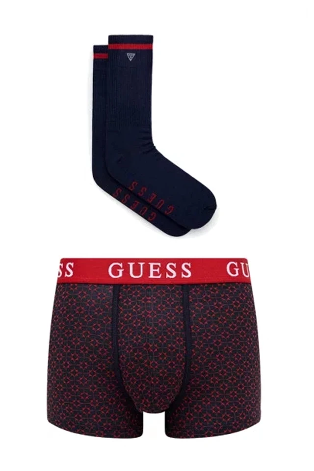 Guess Xmas Boxer Trunk+Socks 2Pack Ανδρικο Σετ Εσωρουχο + Καλτσεσ Μαυρο