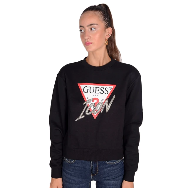 Guess Icon Fleece Γυναικεια Φουτερ Μαυρο
