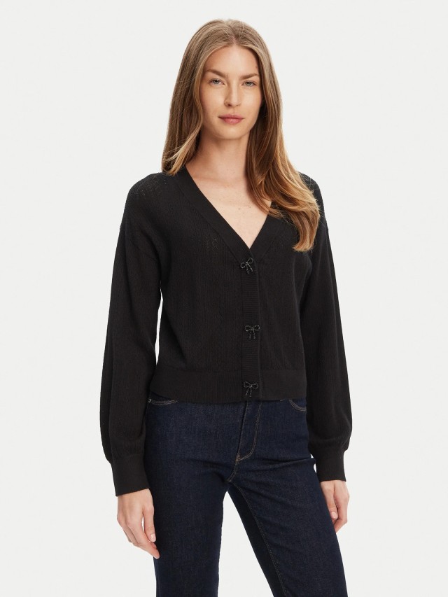 Guess Ls Vn Lyla Cardi Swtr Γυναικεία Ζακέτα Πλεκτή Μαύρη