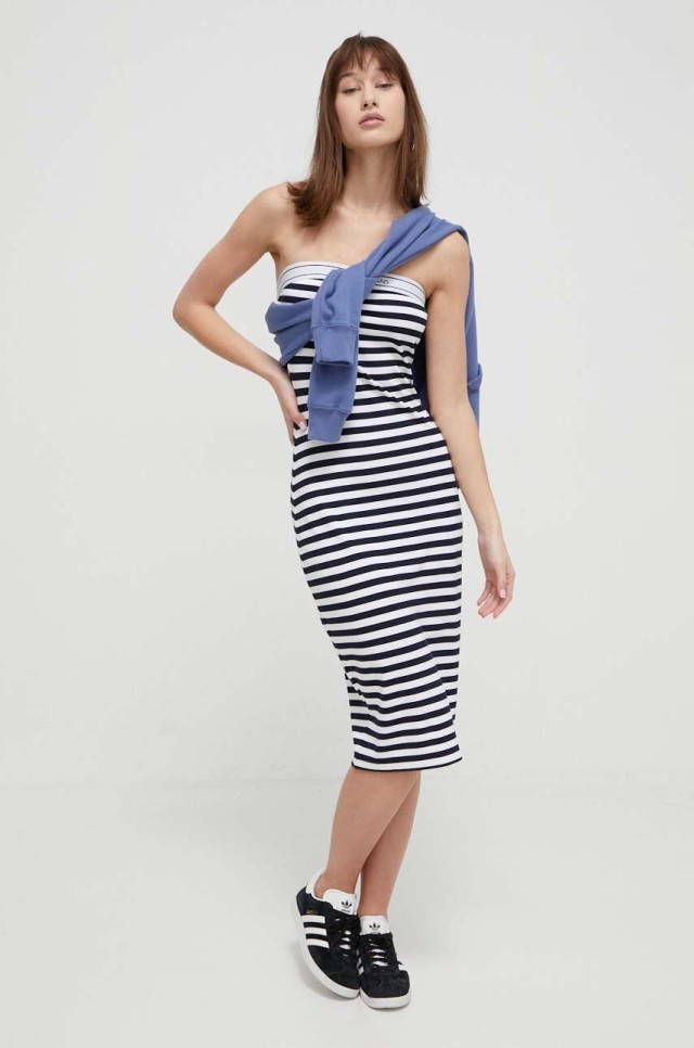 Tommy Hilfiger Tjw Logo Tape Stripe Tube Dress Γυναικείο Ριγέ Φόρεμα Μπλε-Ασπρο