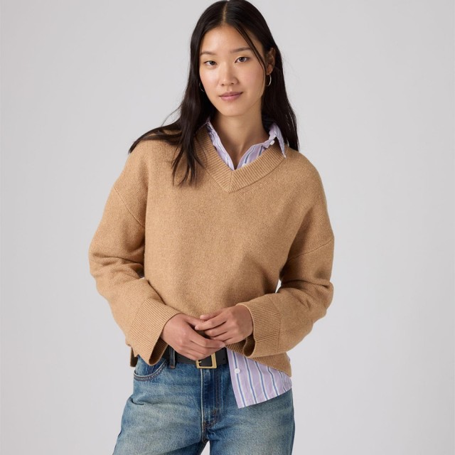 Levis Super Soft Vneck Sweater Milano Stitch Tans Γυναικείο Πλεκτό Μπεζ