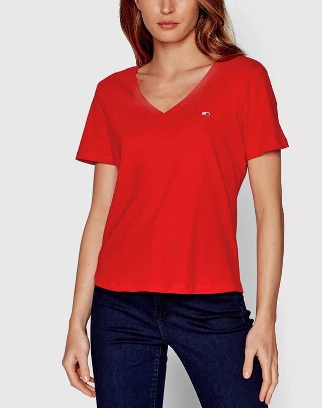 Tommy Hilfiger Tjw Slim Soft V Neck Tee Γυναικεία Μπλούζα Κόκκινη