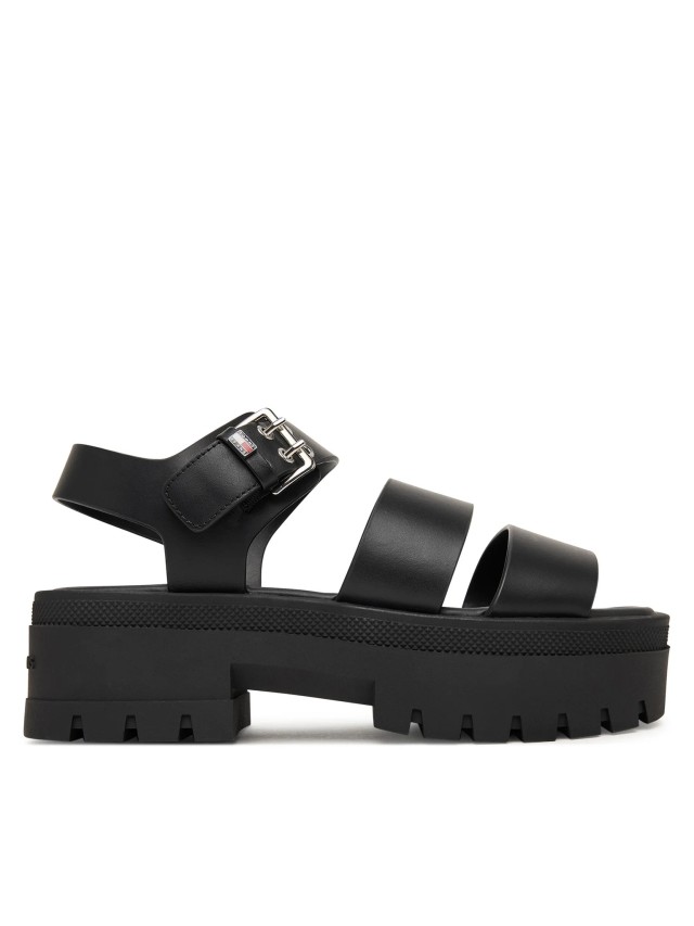 Tommy Hilfiger Tjw Straps Leather Max Sandal Γυναικεία Δερμάτινα Σανδάλια Μαύρα