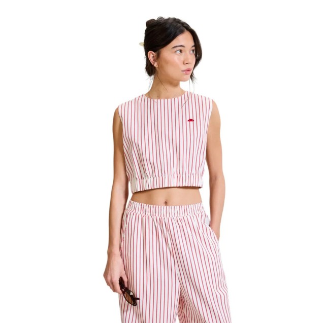 Ellesse Womens Resort Stripe Sarzana Top Γυναικεία Μπλούζα Top Μπορντό-Εκρου Ριγε