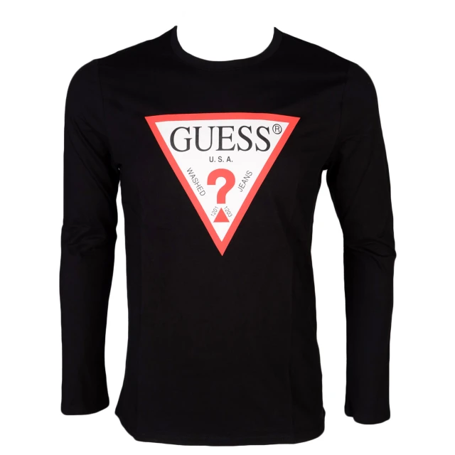 Guess Cn Ls Original Logo - Organic Stream Jersey 180 Ανδρικη Μπλουζα Μαυρη Slim Fit