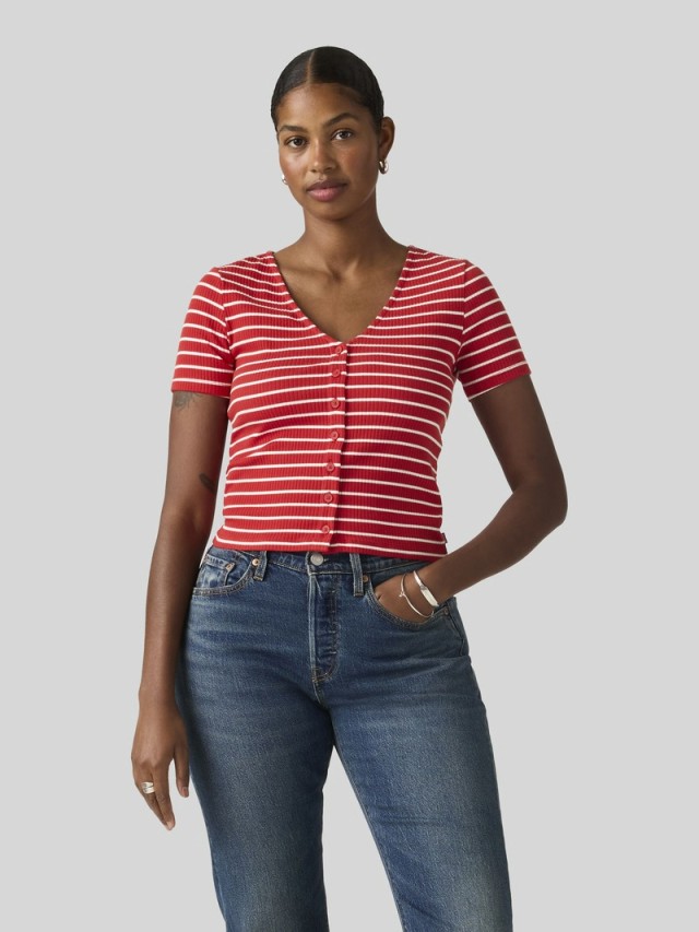 Levis MUSE SS TEE REDS Γυναικεια Μπλουζα Rib Ριγε Κοκκινο-Λευκο