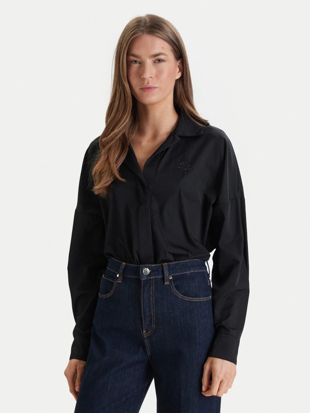 Guess Ls Carmela Body Γυναικείο Κορμάκι Πουκάμισο Μαύρο