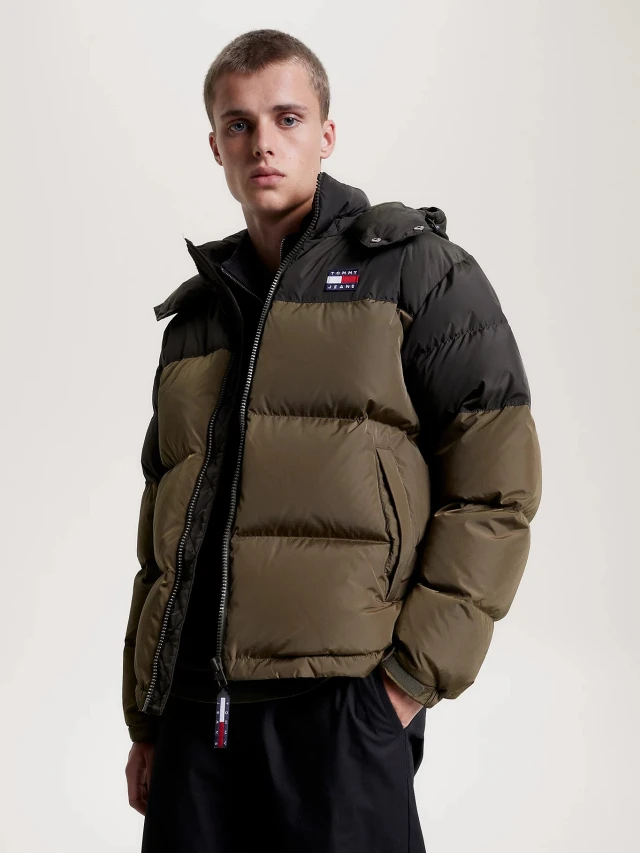 Tommy Hilfiger Tjm Alaska Colorblock Puffer Ανδρικο Μπουφαν Λαδί