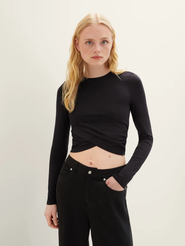 Tom Tailor T-Shirt With Ov Γυναικεία Μπλούζα Μαύρη
