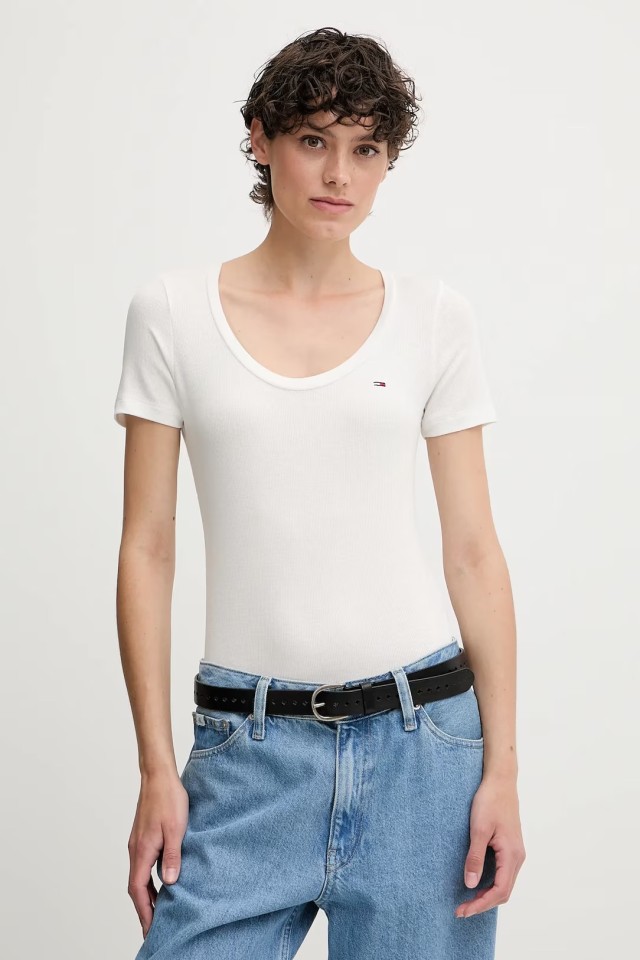 Tommy Hilfiger Tjw Reg Soft Rib Essential Ss Γυναικεία Μπλούζα Λευκή
