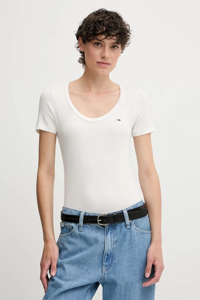 Tommy Hilfiger Tjw Reg Soft Rib Essential Ss Γυναικεία Μπλούζα Λευκή