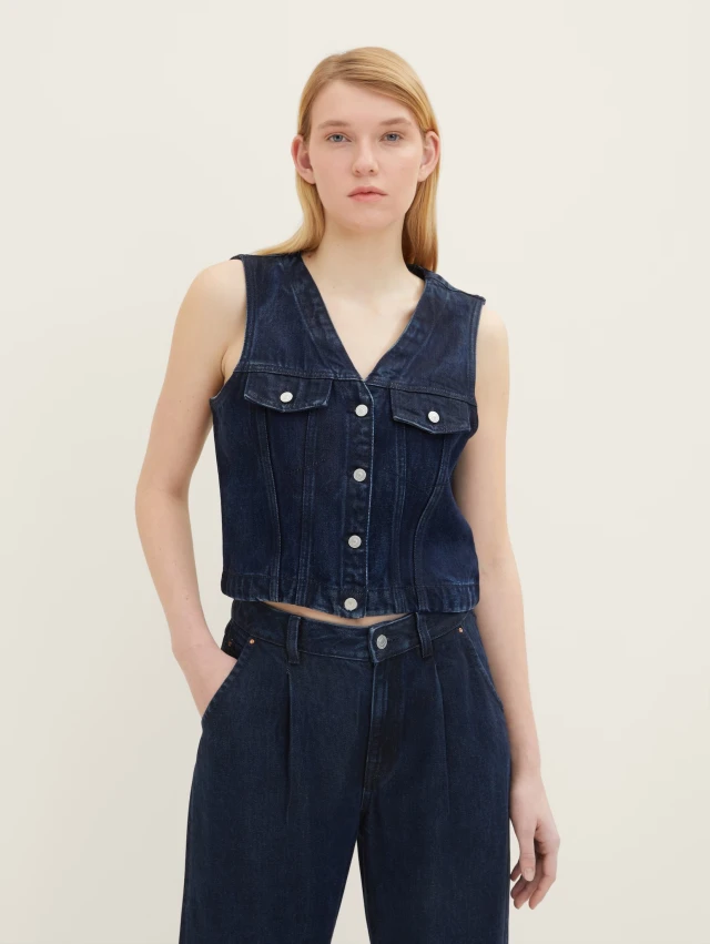 Τom Tailor 302 Sleevle Γυναικείο Γιλέκο Τζιν Stone wash