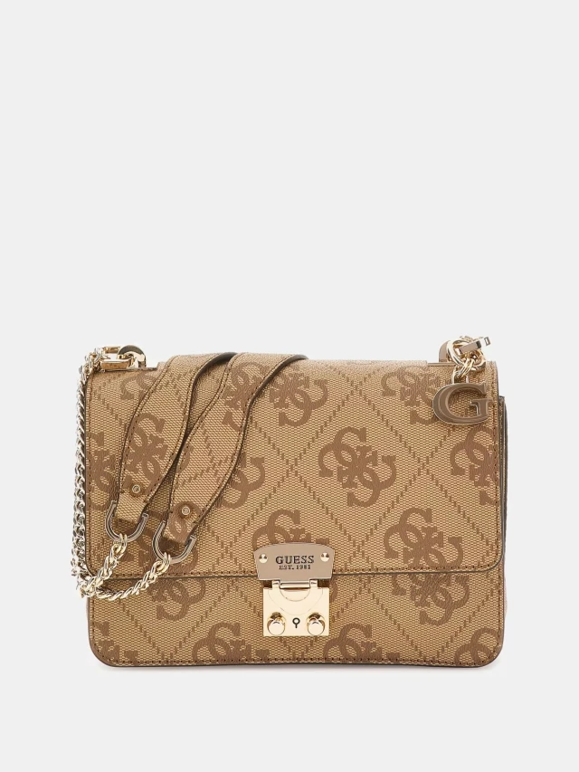 Guess Eliette Logo Cnvrtble Xbdy Flp Γυναικεία Τσάντα Μπεζ