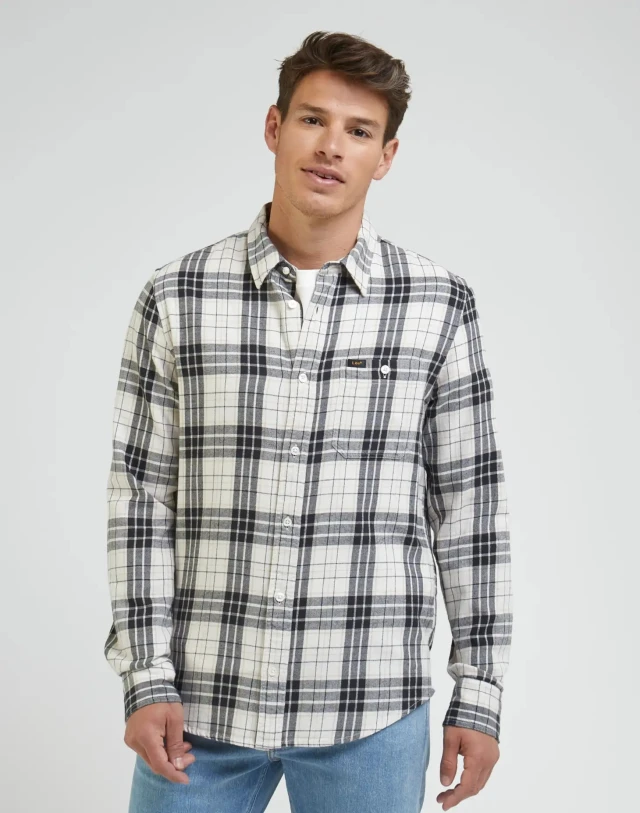 Lee Leesure Shirt Ecru Ανδρικό Πουκάμισο Καρο Εκρου