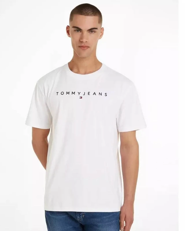 Tommy Hilfiger Tjm Reg Linear Logo Tee Ext Ανδρική Μπλούζα Λευκή