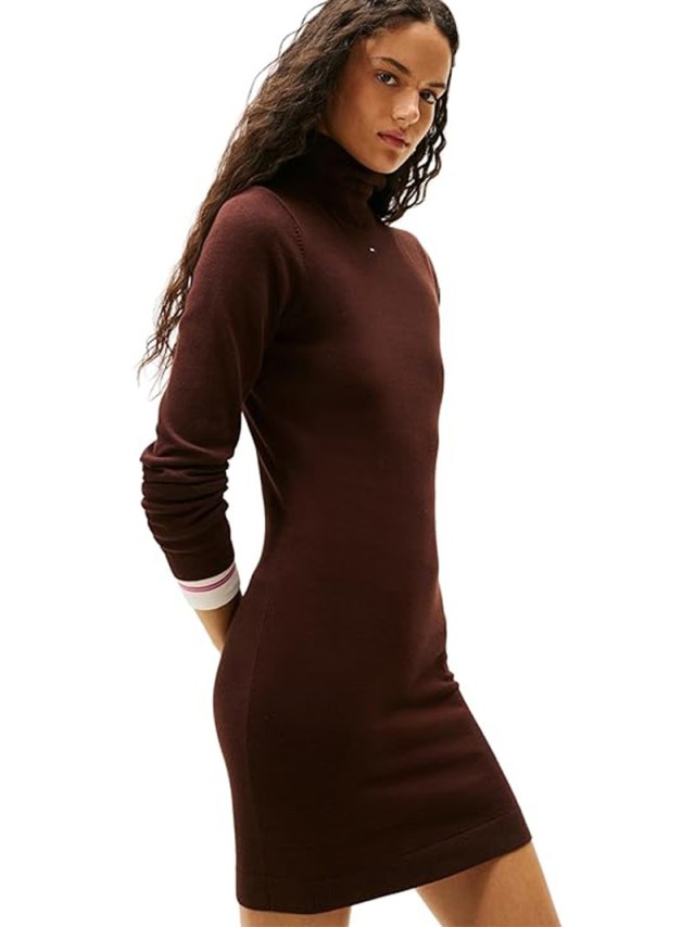 Tommy Hilfiger Tjw Ess Turtleneck Sweater Dress Γυναικείο Φόρεμα Καφέ