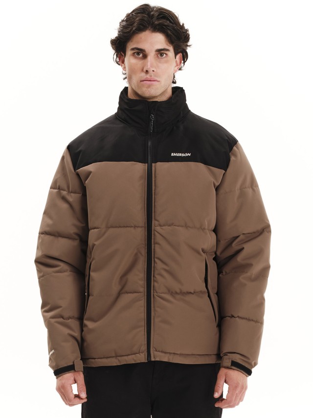 k Emerson Mens Puffer Jacket w/ Roll-in Hood Ανδρικό Μπουφάν Καφέ Μαύρο