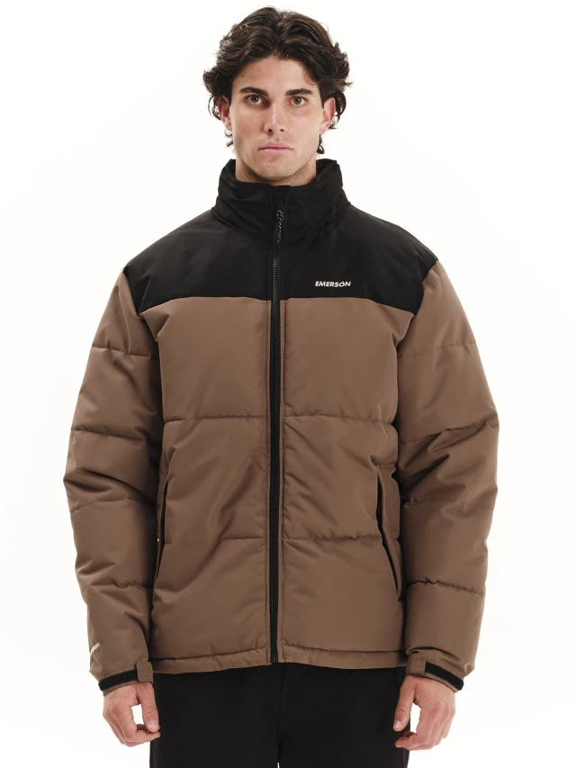 k Emerson Mens Puffer Jacket w/ Roll-in Hood Ανδρικό Μπουφάν Καφέ Μαύρο