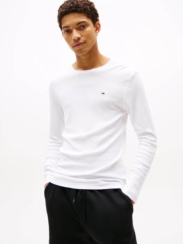 Tommy Hilfiger Tjm Original Rib Longsleeve Tee Ανδρικη Μπλουζα Λευκο