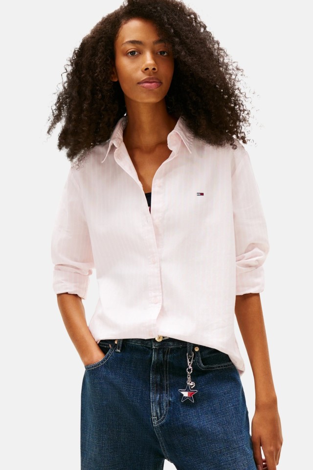 Tommy Hilfiger Tjw Reg Oxford Shirt Γυναικείο Πουκάμισο Ριγέ Ροζ