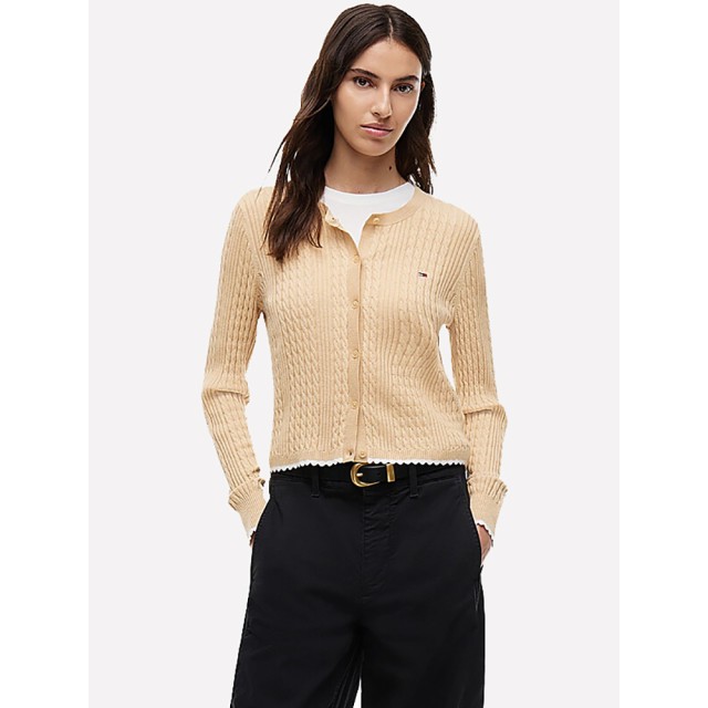 Tommy Hilfiger Tjw Cable Crew Neck Cardigan Ext Γυναικεία Ζακέτα Πλεκτή Μπεζ