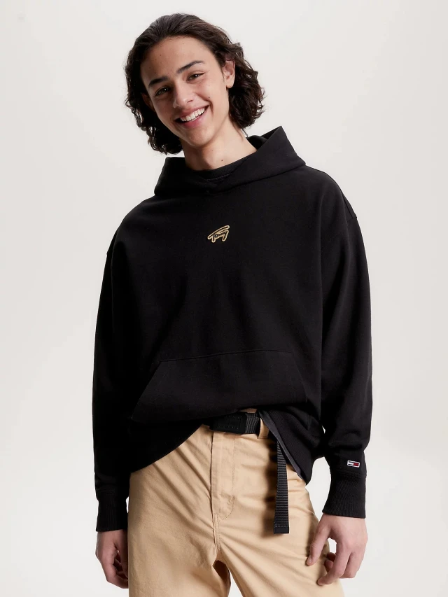 Tommy Hilfiger Tjm Rlx Signature Hoodie Ανδρικό Φούτερ Μαύρο