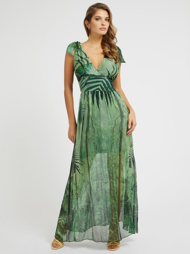 Guess Sl Smocked Venus Long Dress Γυναικείο Φόρεμα Floral