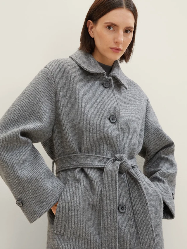 Tom Tailor Belted Coat Γυναικείο Παλτό Γκρι