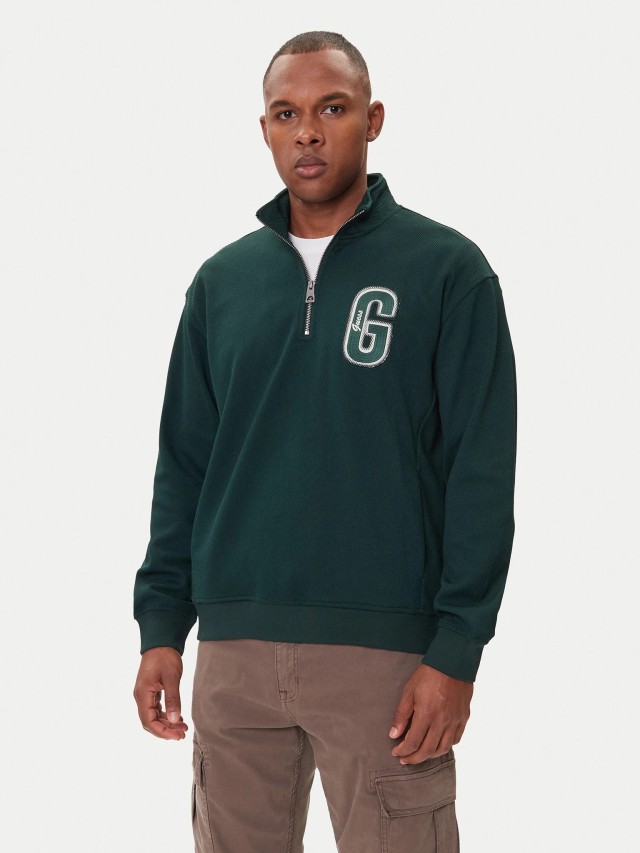 Guess Harris Twill Zip Mock Neck Ανδρικό Φούτερ Κυπαρισι