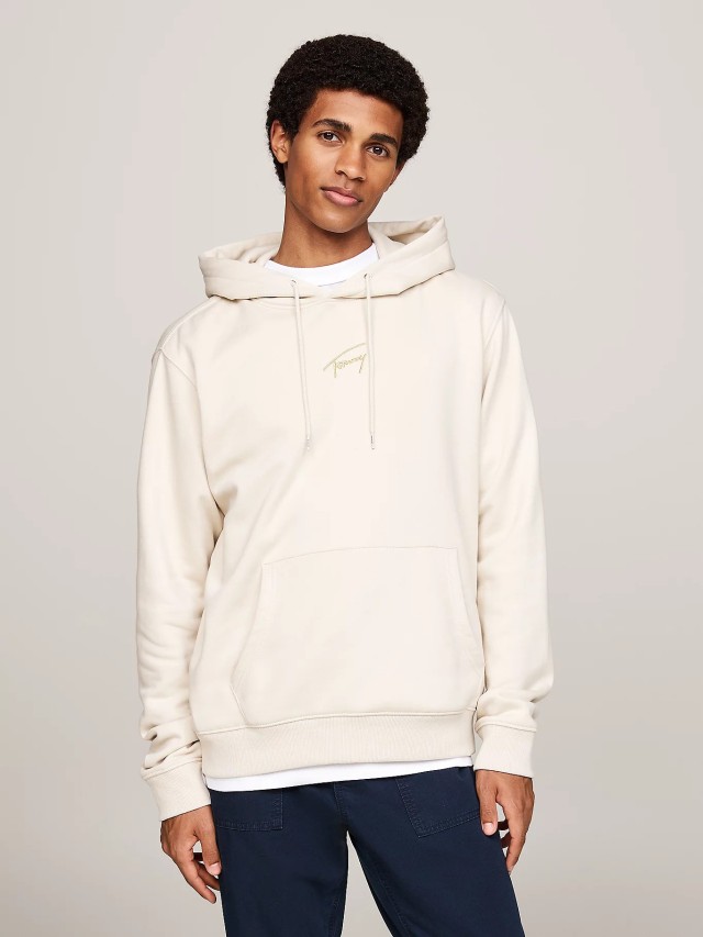 Tommy Hilfiger Tjm Reg Gold Signt Hoodie Ext Ανδρικό Φούτερ Εκρού