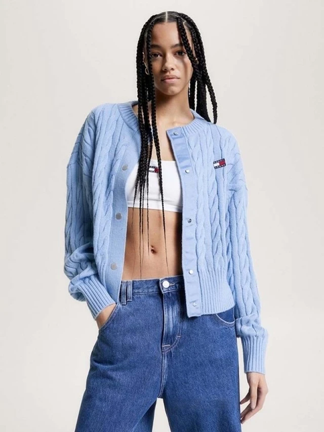 Tommy Hilfiger Tjw Badge Cable Cardigan Γυναικεία Ζακέτα Πλεκτή Σιελ