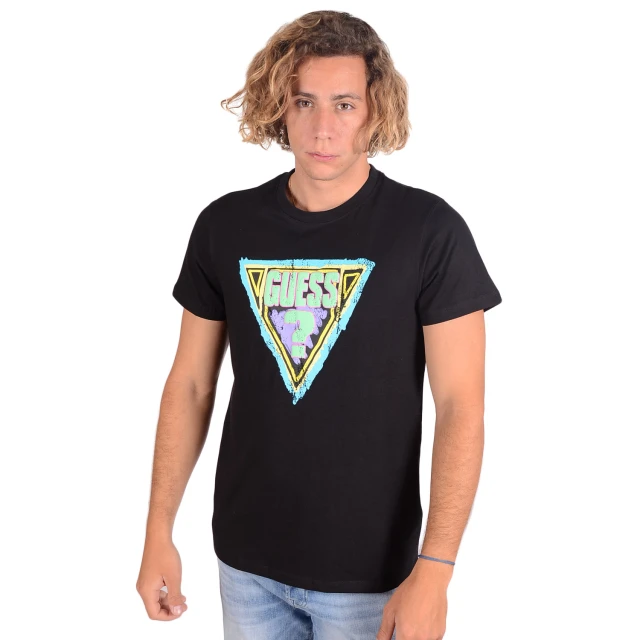 Guess Brushed Triangle Cn Ss Tee Ανδρικη Μπλουζα Μαυρη