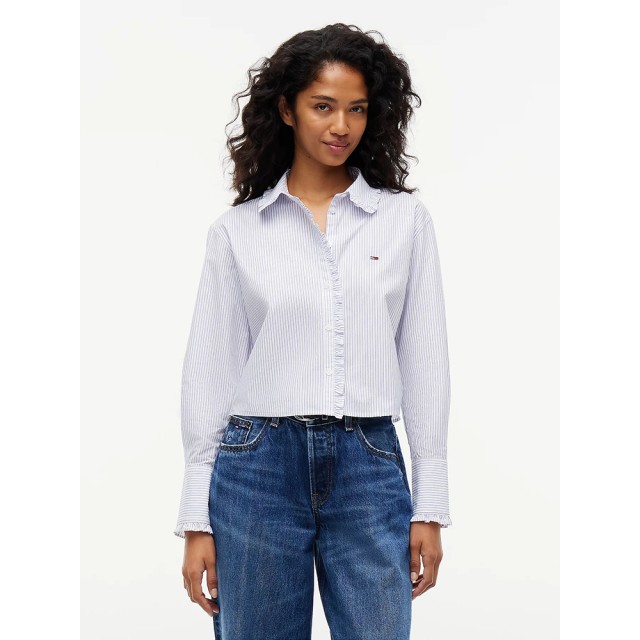 Tommy Hilfiger Tjw Ruffle Femme Shirt Γυναικείο Ριγέ Πουκάμισο Μπλε