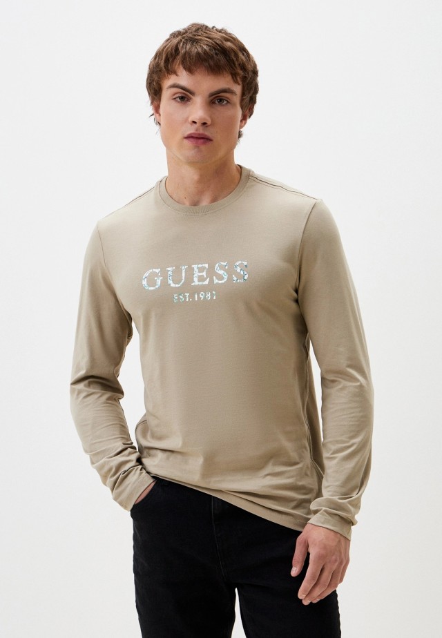 Guess Ls Cn Guess Iridescent Tee Ανδρική Μπλούζα Μπεζ