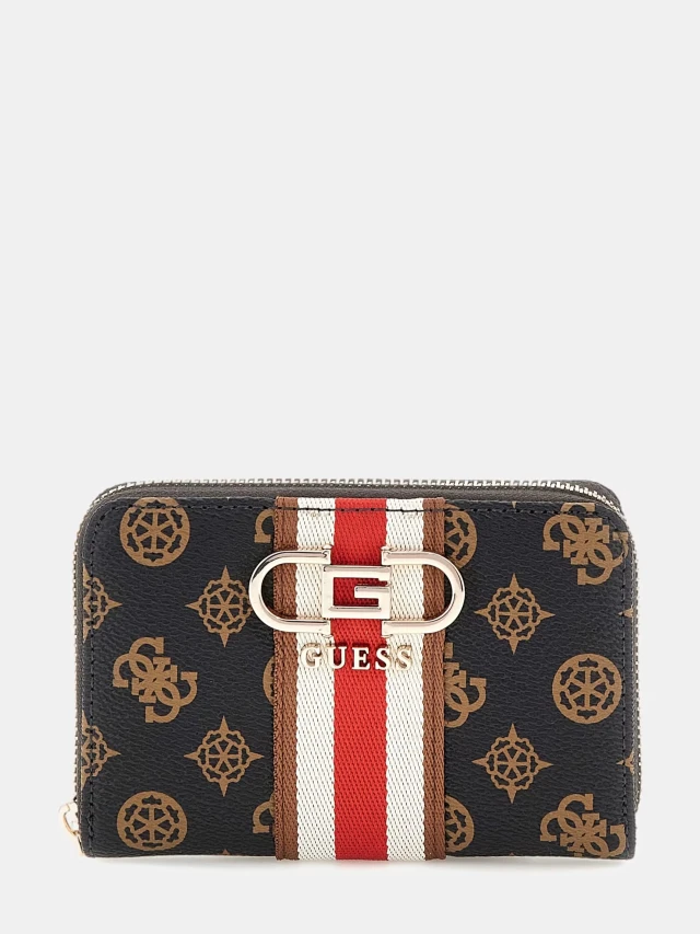 Guess Nelka Slg Medium Zip Around Γυναικείο Πορτοφόλι Καφέ