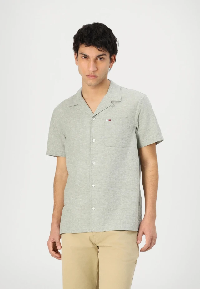 Tommy Hilfiger Tjm Linen Blend Camp Ss Ext Ανδρικό Πουκάμισο Λινό Λαδί