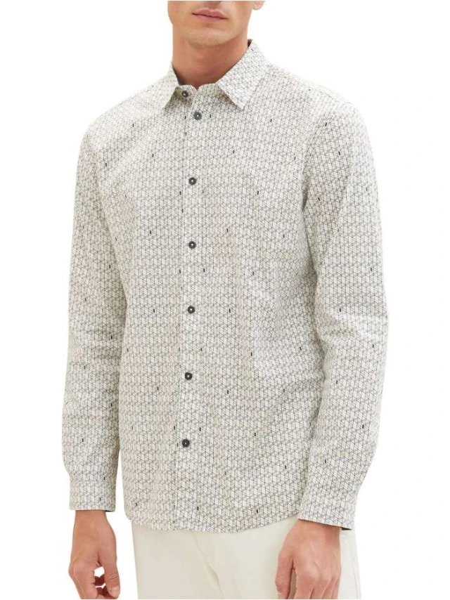 Tom Tailor Solid  Printed Shirt Ανδρικό Πουκάμισο Εκρού
