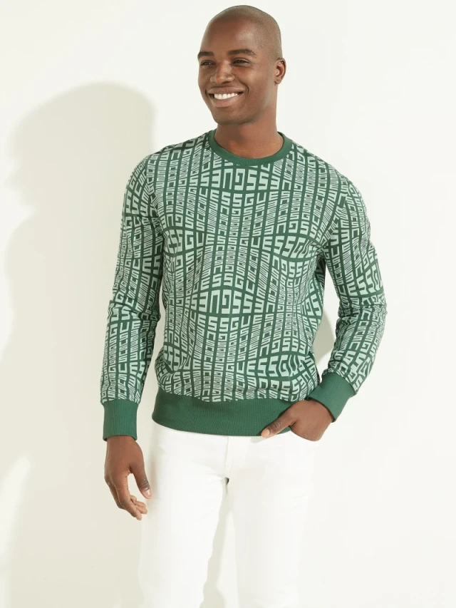 Guess Salmo Cn Fleece Ανδρικη Φουτερ Πρασινο