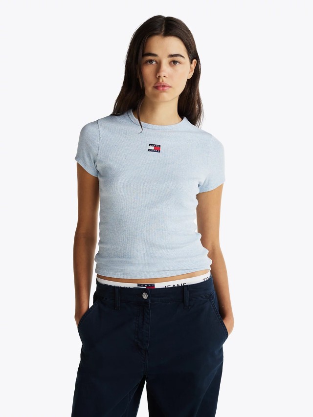 Tommy Hilfiger Tjw Slim Badge Rib Tee Γυναικεία Μπλούζα Σιελ