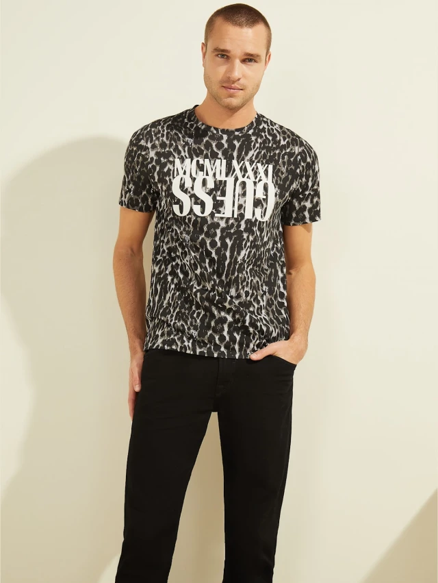 Guess Ss Bsc Tonal Animal Logo Tee Ανδρικη Μπλουζα Animal Print