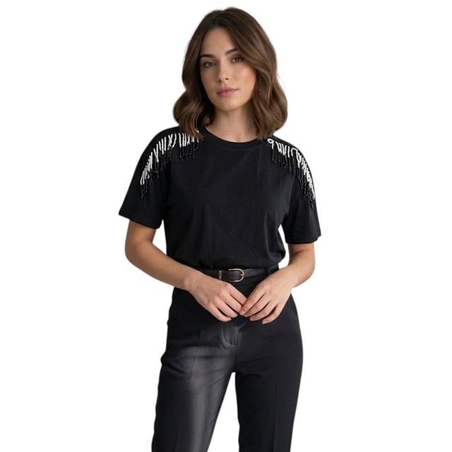 MarkUp T-Shirt G/C Con Frangia Γυναικεία Μπλούζα Κρόσσια Μαυρο