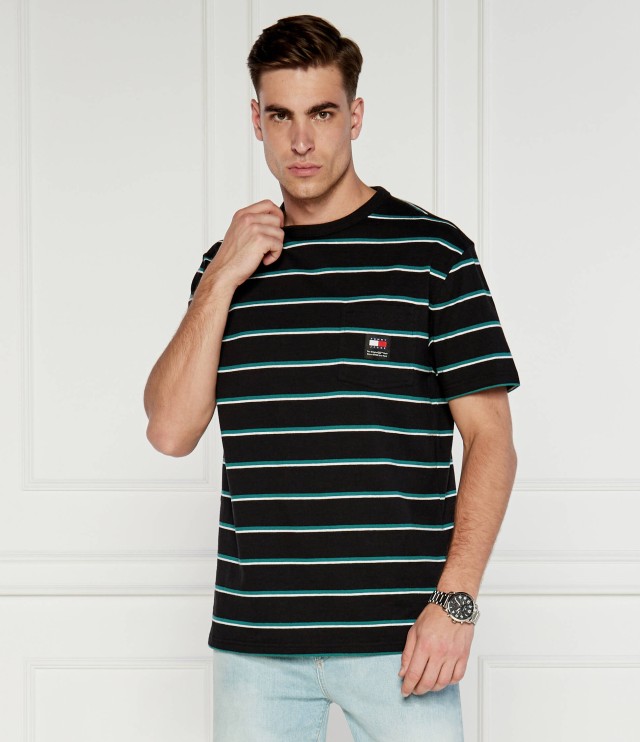 Tommy Hilfiger Tjm Reg Easy Stripe Tee Ανδρική Μπλούζα Μαύρη Πρασινη