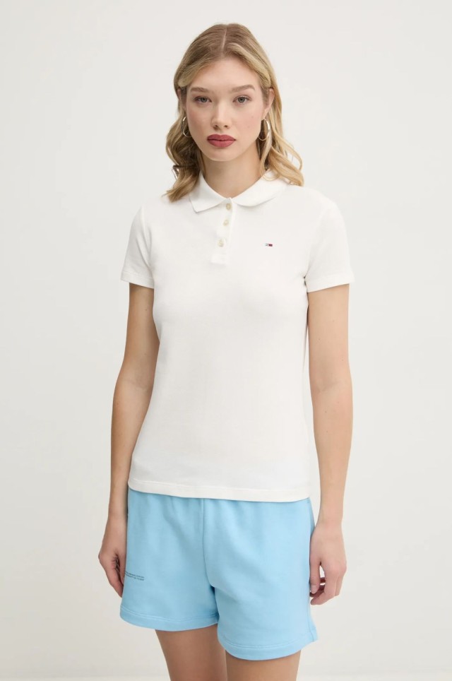 Tommy Hilfiger Tjw Slim Essential Polo Ss Γυναικεία Μπλούζα Polo Λευκή